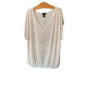 Womens Lane Bryant Collection Top Blouse 3X White Gold Stud V Neck Dressy VGC